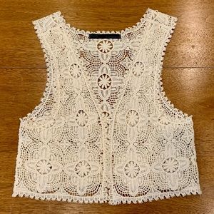 Zara ivory colored crochet knit lace open front vest